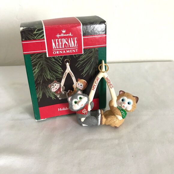 Hallmark Other - 1992 Hallmark Keepsake Holiday Wishes Two Kittens On Wishbone Christmas Ornament